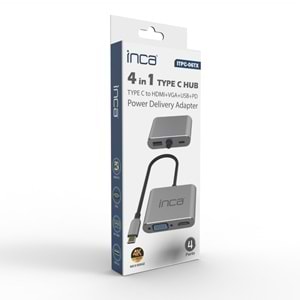 INCA ITPC-06T USB C 4'ü 1 Arada Adaptör USB C – HDMI+VGA+USB Güç Dağıtım Adaptörü