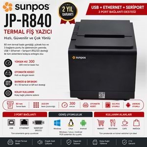 SUNPOS JP-R840 TERMAL FİŞ YAZICI USB / ETHERNET / SERI 80MM 58MM