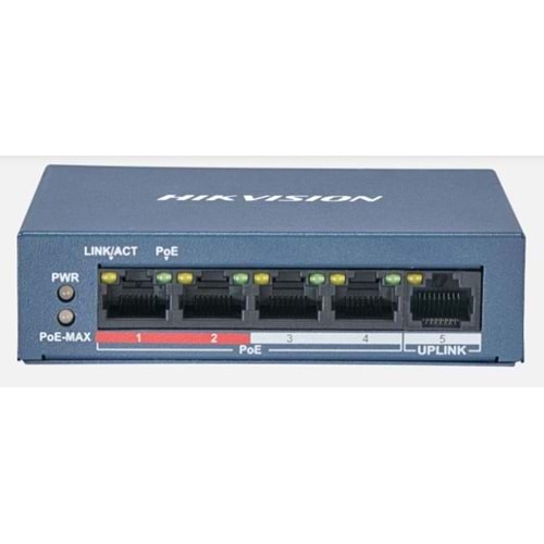 HIKVISION DS-3E0105P-E/M(B) 5 Port 10/100 Yönetilemez 4 Port Poe 58W Metal Kasa