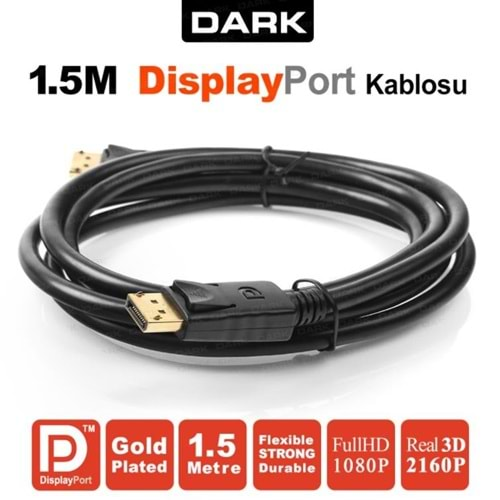 DARK DK-CB-DPL150 1.5 Mt DisplayPort Kablo 1080P (Altın Uçlu)