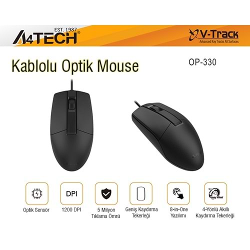 A4 TECH OP-330 USB 1200dpi siyah Mouse