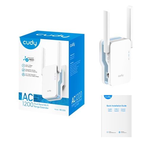 CUDY RE1200 1xGbit port AC1200 2 Anten Wi-Fi Mesh Menzil Genişletici