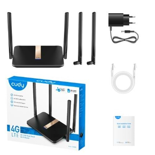 CUDY LT500_EU/AU 4 Port 10/100Mbps AC1200 4 Anten Masaüstü 4G Router