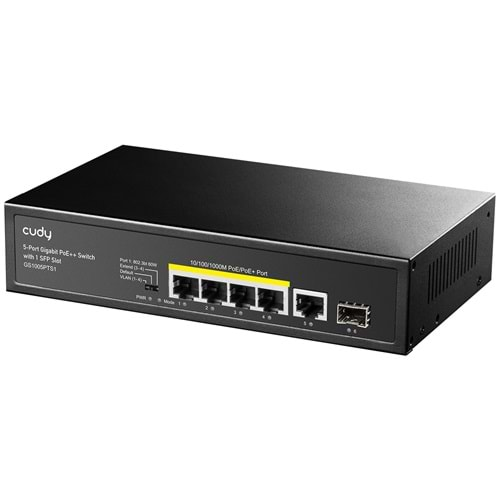 CUDY GS1005PTS1 5 Port 10/100/1000 Yönetilemez +1 Port Gb. 1 SFP (1GB) Desktop (4 Port Poe+) 120W Switch