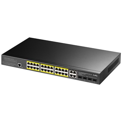 CUDY GS2028PS4-400W 24 Port 10/100/1000 Yönetilebilir (L2) +4 Port Gb. 4 SFP (1GB) Rack mount (24 Port Poe+) 400W Switch