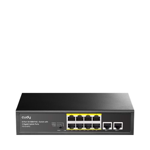 CUDY FS1010PG 8 Port 10/100 Yönetilemez +2 Port Gigabit Desktop (8 Port Poe+) 120W Switch