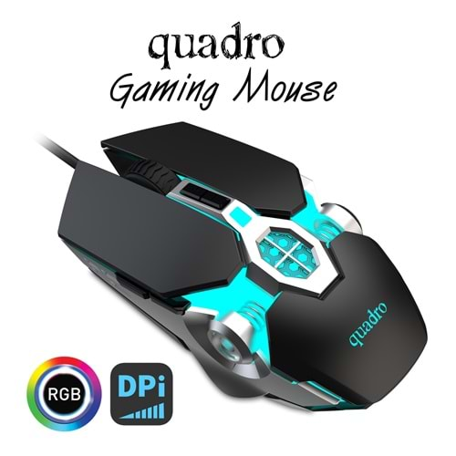 QUADRO RC-112 USB siyah RGB Oyuncu Mouse