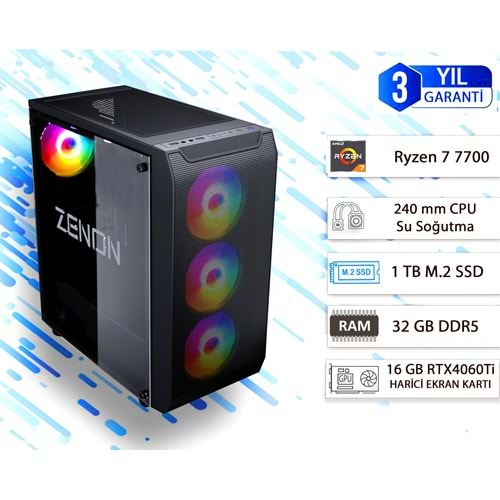 ZENON GAMING PRO ZG-133 Ryzen 7 7700 32GB 1TB SSD 16GB RTX4060Ti DOS Masaüstü PC (3 Yıl Garanti) Wifi + BT