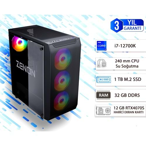 ZENON GAMING PRO ZG-137 i7-12700K 32GB 1TB SSD 12GB RTX4070S DOS Masaüstü PC (3 Yıl Garanti) Wifi + BT