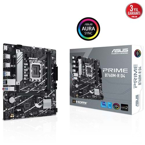 ASUS PRIME B760M-R D4 B760 DDR4 (Vga Yok) GLan 2.5G mATX HD USB3 M2 1700p Anakart