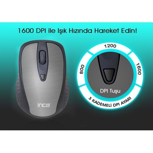 INCA IWM-201RG Nano Alıcılı Kablosuz 2.4Ghz Gri Mouse