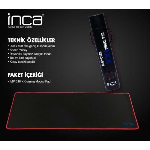 INCA IMP-018K GAMING XXL 900*400 Siyah Mouse Pad