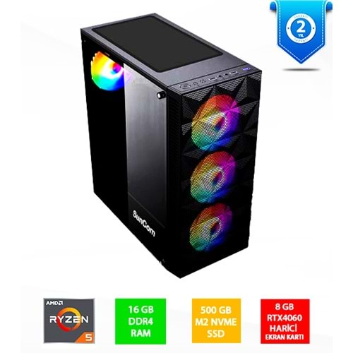 SUNCOM Gaming SG1-142 Ryzen 5 5500 16GB 500GB SSD 8gb RTX4060 DOS Masaüstü PC