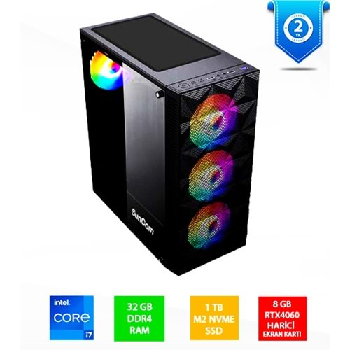 SUNCOM Gaming SG1-145 i7-12700F 32GB 1TB SSD 8gb RTX4060 DOS Masaüstü PC