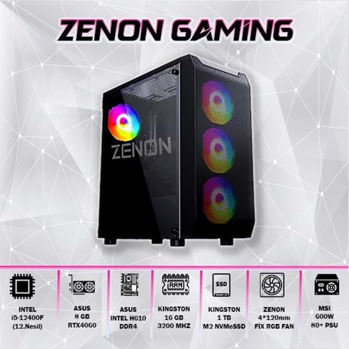 ZENON GAMING ZG-142 i5-12400F 16GB 1TB SSD 8gb RTX4060 DOS Masaüstü PC (3 Yıl Garanti)