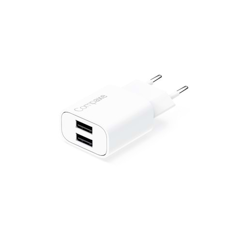 COMPAXE CTA-521D 10W 5V 2.1A ÇİFT USB ADAPTÖR Beyaz KABLOLU SET