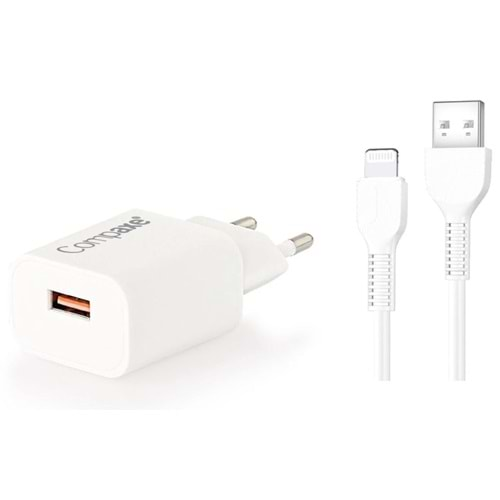 COMPAXE CTA-150QCUL24B 18W 5V 3A/ 9V 2A/ 12V 1.5A USB TO LIGHTNING ADAPTÖR Beyaz KABLOLU SET