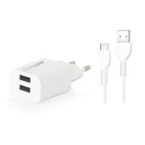 COMPAXE CTA-521 IU 10W 5V 2.1A ÇİFT USB ADAPTÖR Beyaz KABLOLU SET