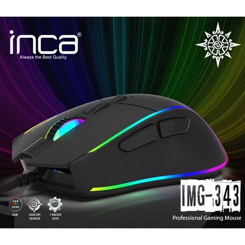 INCA IMG-343 USB 6400dpi siyah RGB Optik Oyuncu Mouse