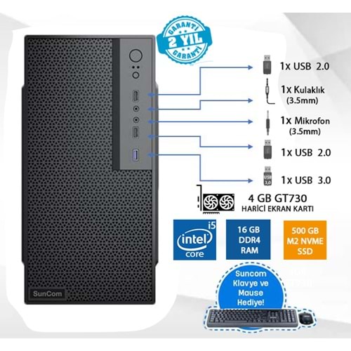 SUNCOM Force SC3-166 i5-6500 16GB 500GB SSD 4gb GT730 DOS Masaüstü PC Wi-Fi