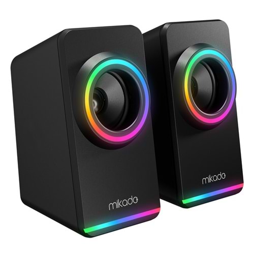 MIKADO MD-182 RGB Aydınlatmalı 2x3W Siyah USB + 3.5mm Hoparlör