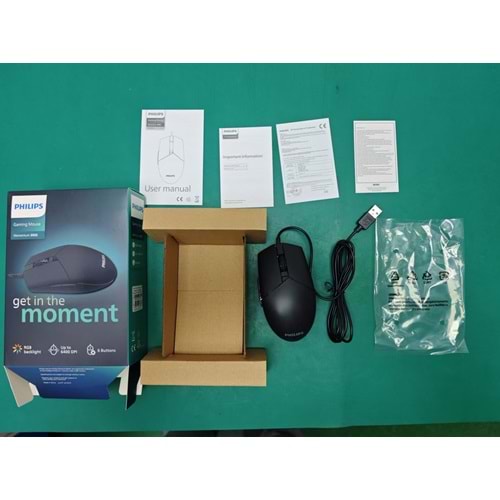 PHILIPS SPK9304 USB 6400dpi siyah RGB Optik Oyuncu Mouse