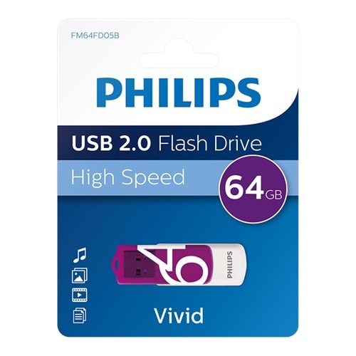 PHILIPS FM64FD05B/00 64GB USB2.0 Mor/Beyaz USB Bellek