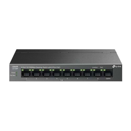 TP-LINK LS109P 9 Port 10/100 Yönetilemez Desktop (8 Port Poe+) 63W Switch