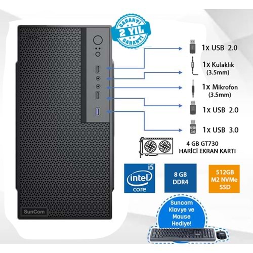 SUNCOM Business SC3-B02 i5-11400F 8GB 512GB SSD 4gb GT730 DOS Masaüstü PC Wi-Fi