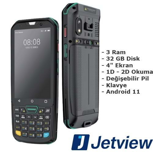 JETVIEW JE4 3 GB/32 GB EL TERMİNALLERİ (KAREKOD, ANDROİD11) M4