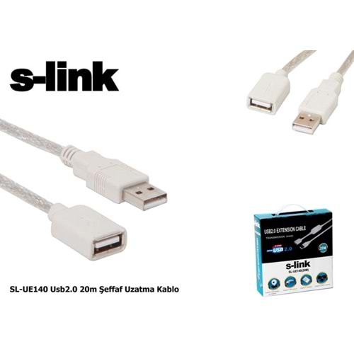 S-LINK SL-UE140 20 Mt USB 2.0 USB Uzatma Kablosu Şeffaf