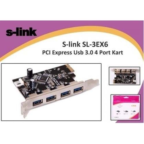 S-LINK SL-3EX6 USB 3.0 Kart (4 Port) PCI Express