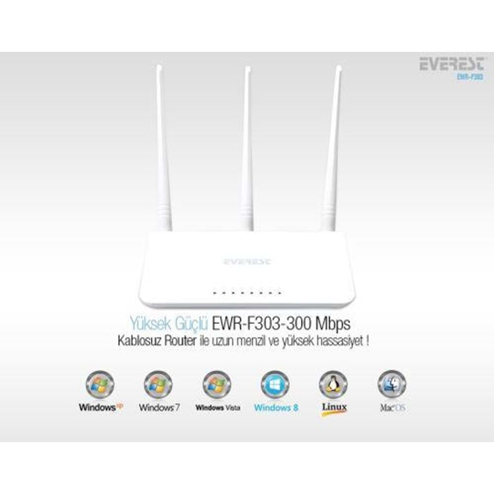 EVEREST EWR-F303 4 Port 300mbps 3xAnten Kablosuz Router