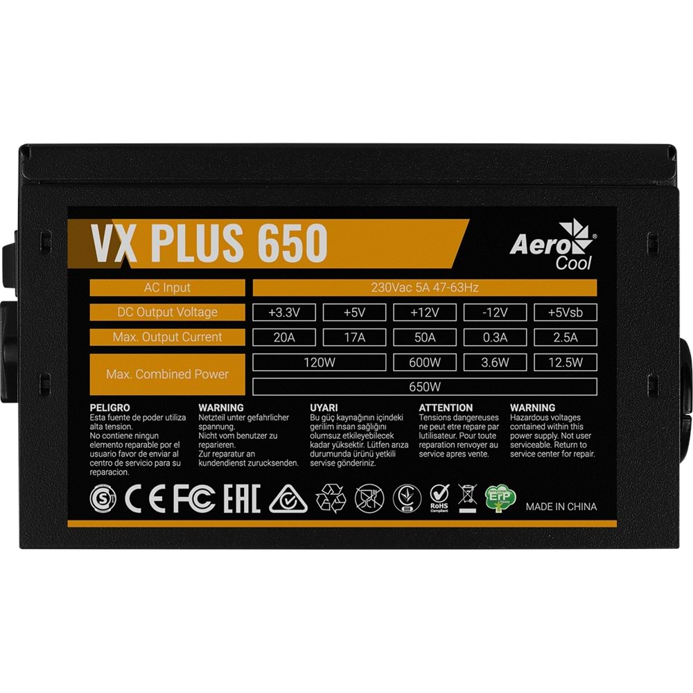 AEROCOOL AE-VXP650 650W Aktif PFC Power Supply