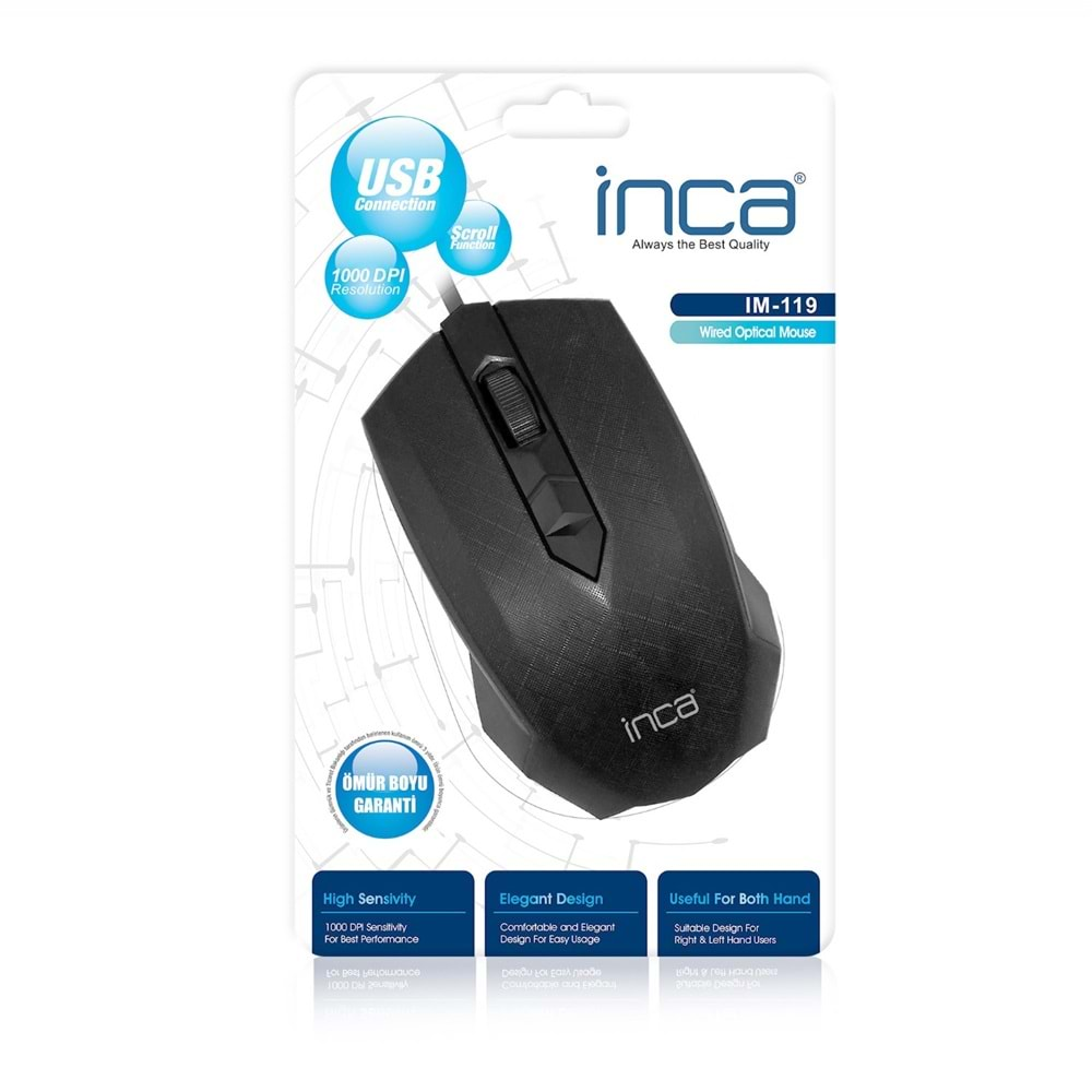 INCA IM-119 USB Kablolu siyah Mouse