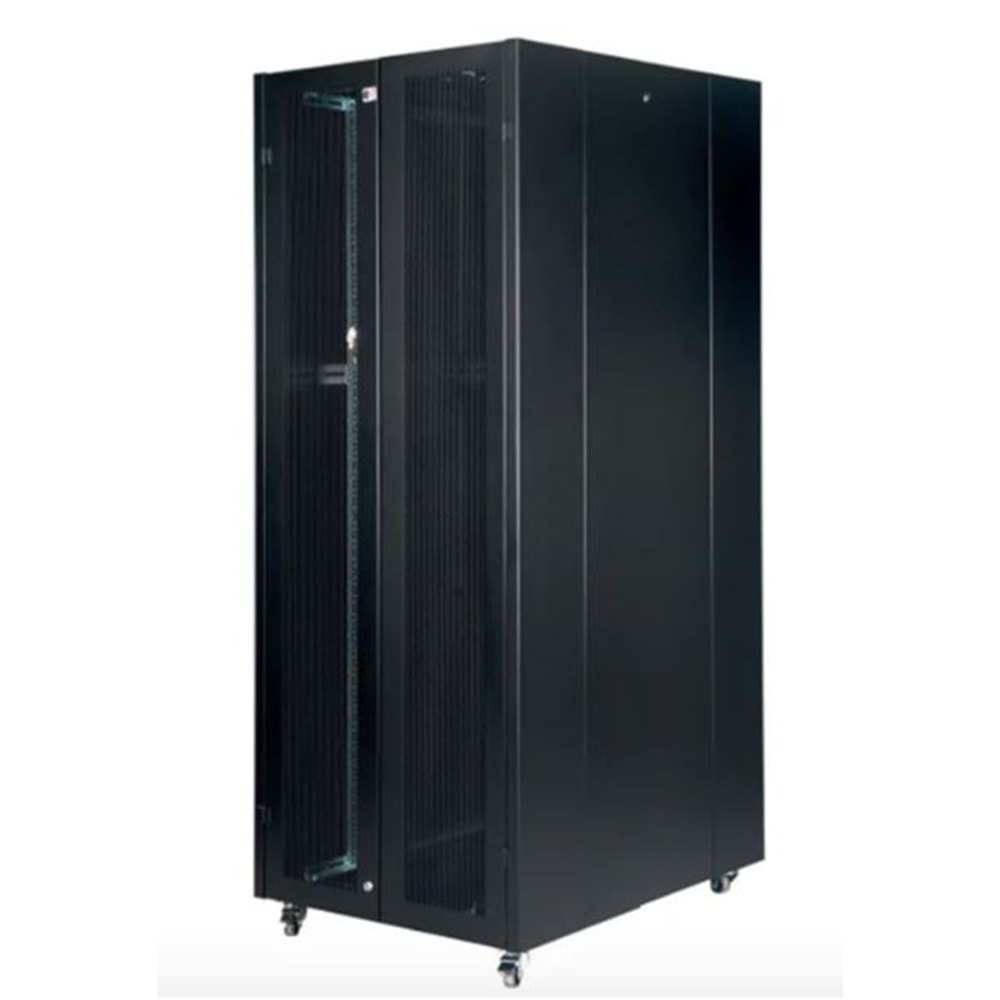 LANDE LN-HL-42U80100-BL-BAAA 42U 80X100 Dikili Tip Boş Kabinet Ön Arka Kapak Perfore