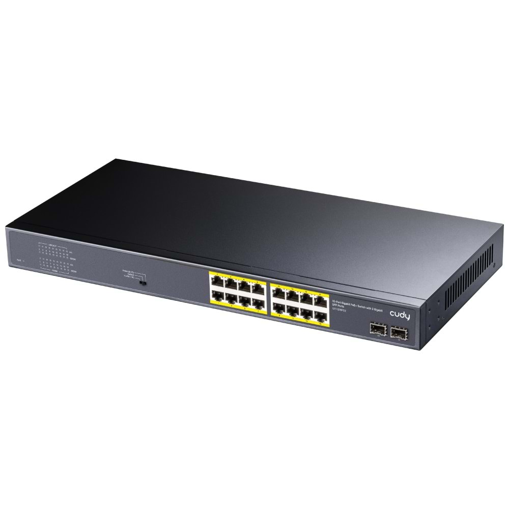 CUDY GS1020PS2 16 Port 10/100/1000 Yönetilemez 2 SFP (1GB) Rack mount (16 Port Poe+) 200W Switch