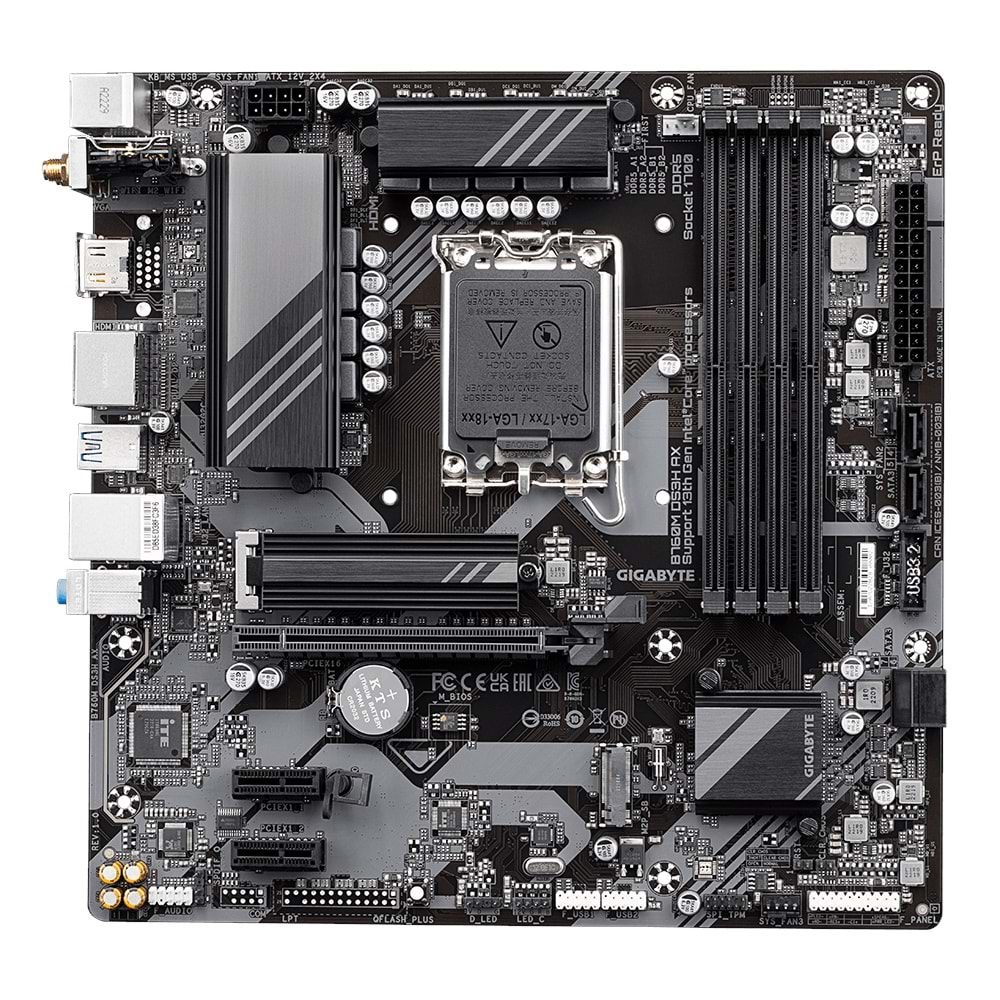 GIGABYTE B760M DS3H AX B760 DDR5 (Vga Yok) GLan 2.5G mATX HD DP TYP-C M2 WIFI BT RGB 1700p Anakart