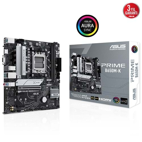 ASUS PRIME B650M-K B650 DDR5 Vga GLan 2.5G mATX HD DP M2 RGB TYPE-C AM5 AMD Anakart