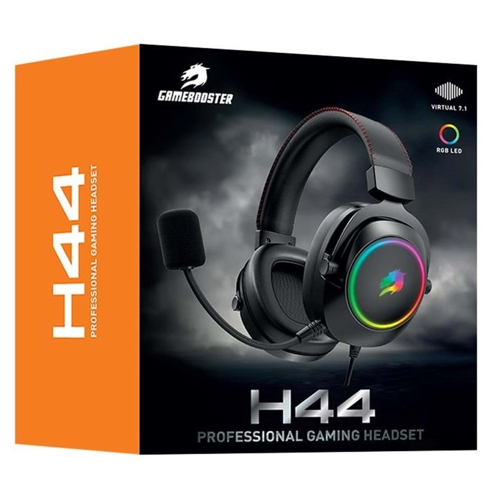 GAMEBOOSTER GB-H44 RGB USB 7.1 Profesyonel Siyah Kulaküstü Mikrofonlu Kulaklık