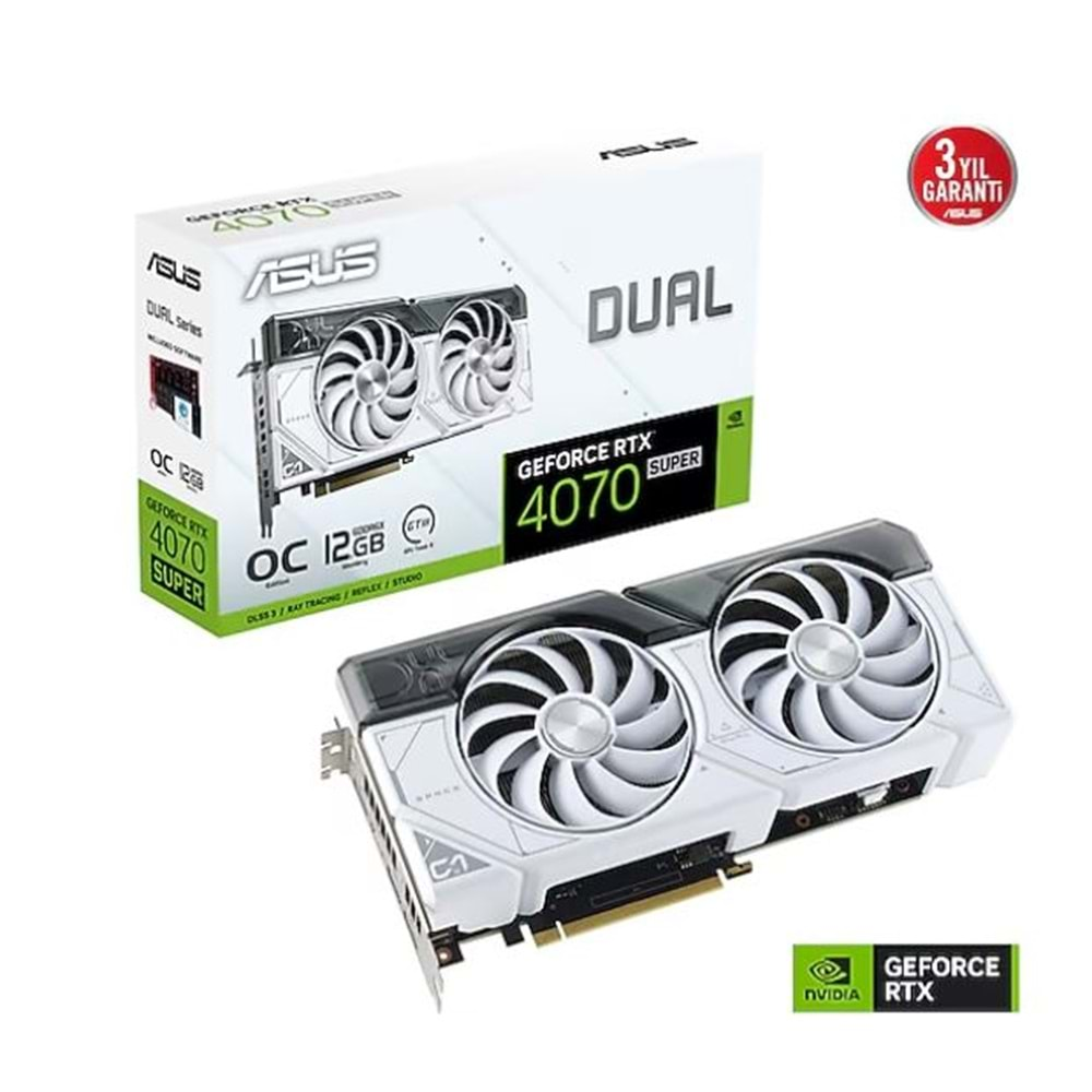 ASUS DUAL-RTX4070S-12G-WHITE SUPER 12GB Geforce RTX4070S GDDR6X 192bit HDMI 3xDP 16x Ekran Kartı (Beyaz)