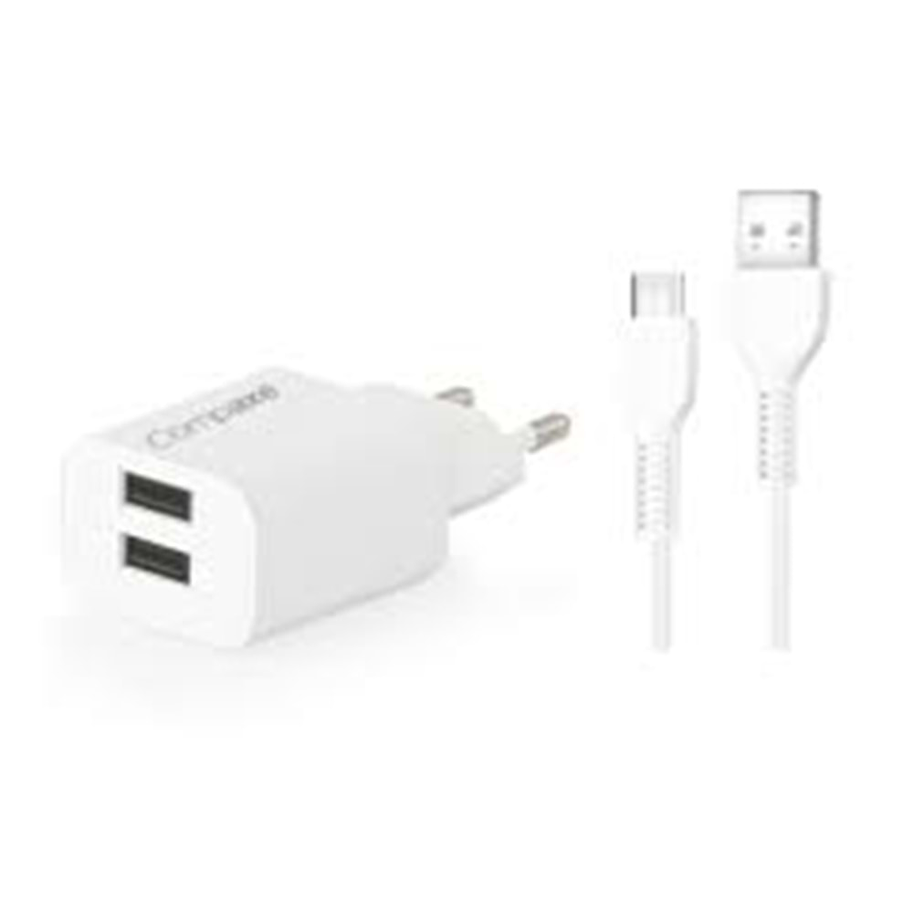 COMPAXE CTA-521DUMB24 10W 5V 2.1A ÇİFT USB ADAPTÖR Beyaz KABLOLU SET