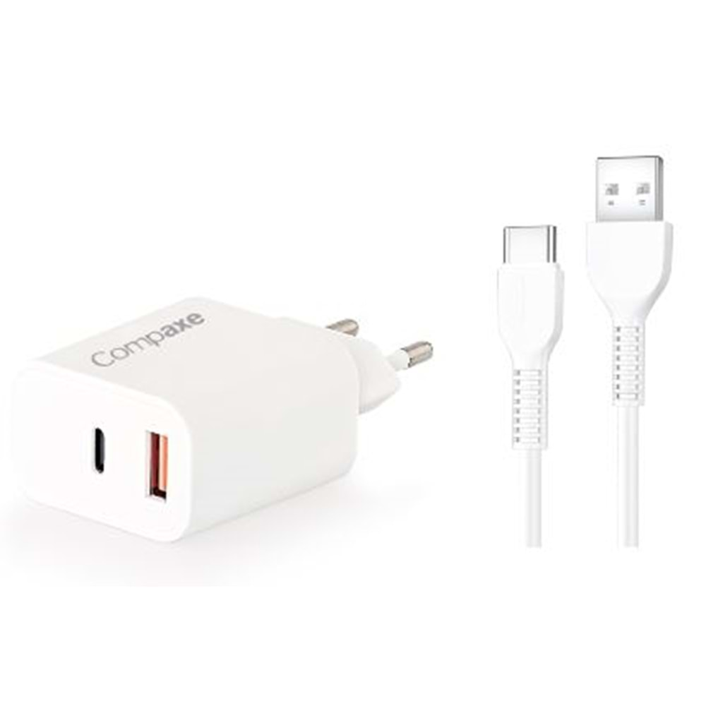 COMPAXE CTA-350 UT 35W 5V USB TO TYPE C 3A ADAPTÖR Beyaz KABLOLU SET