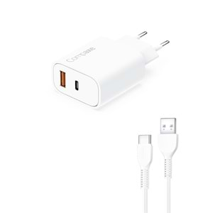 COMPAXE CTA-350 UT 35W 5V USB TO TYPE C 3A ADAPTÖR Beyaz KABLOLU SET