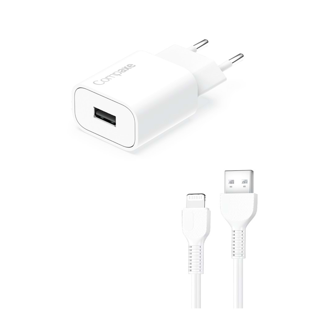 COMPAXE CTA-521 IU 10W 5V 2.1A ÇİFT USB ADAPTÖR Beyaz KABLOLU SET