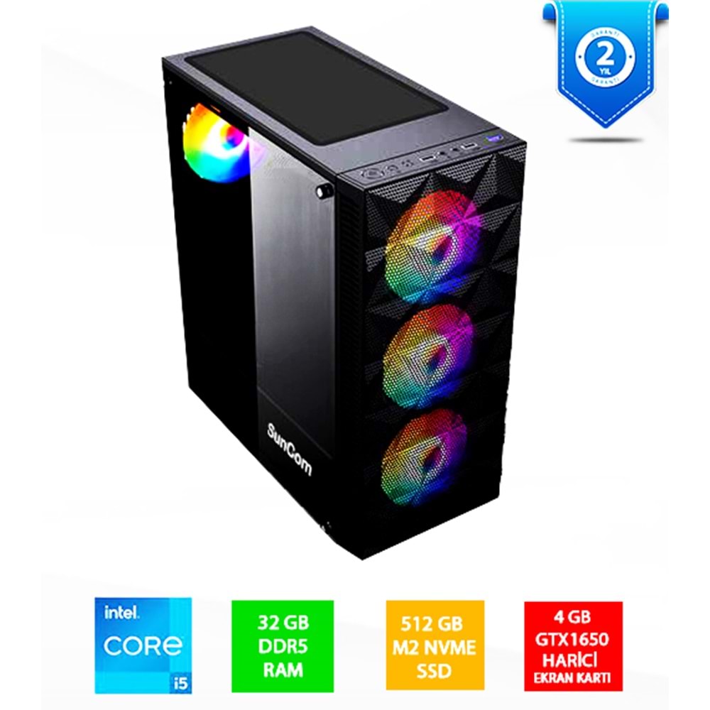 SUNCOM Gaming SG1-148-D5 i5-13400F 32GB 512GB SSD 4gb GTX1650 DOS Masaüstü PC