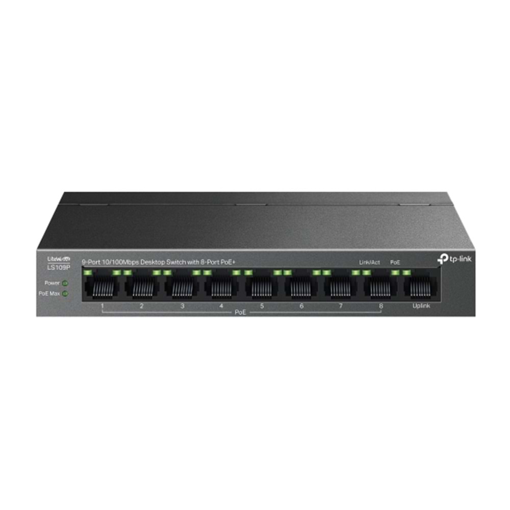 TP-LINK LS109P 9 Port 10/100 Yönetilemez Desktop (8 Port Poe+) 63W Switch